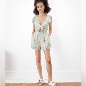 AE‎ Floral Cut-Out Tie-Front Romper Large